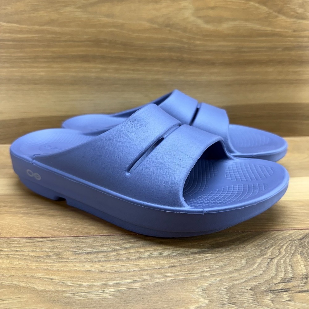 OOFOS Slide Sandals in Periwinkle Blue - Picture 2 of 11
